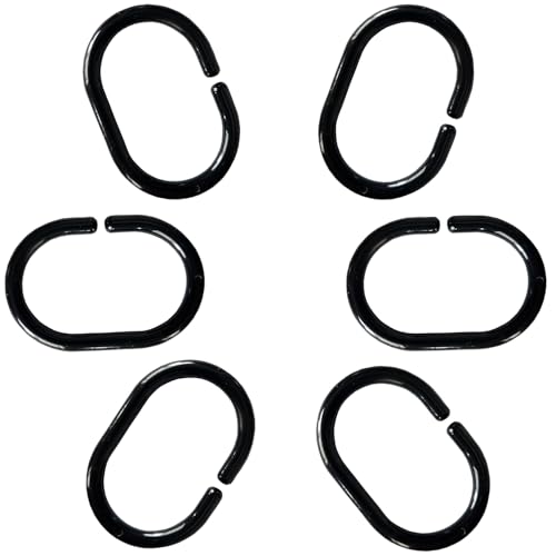 Black Plastic Shower Curtain Rings Hooks - 24 Pack for Bathroom Waterproof Rod