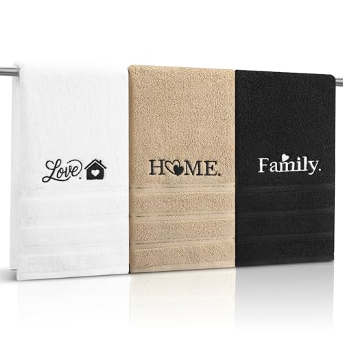 3-Pack Cotton Embroidered Hand Towels - Rustic Farmhouse Home Decor