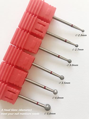 SQULIGT 6Pcs Ball Head Nail Drill Bits 3/32" Cuticle Cleaner
