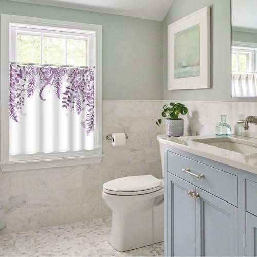 Purple Botanical Waterproof Shower Window Curtain 40x36 Inch