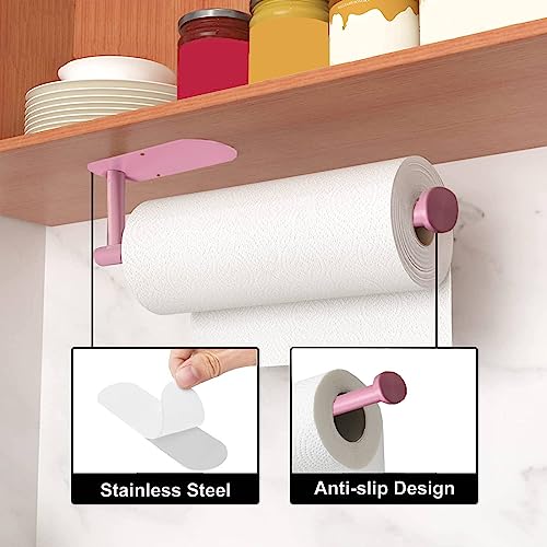 YeeBeny Pink Paper Towel Holder - Self-Adhesive or Drilling Mount