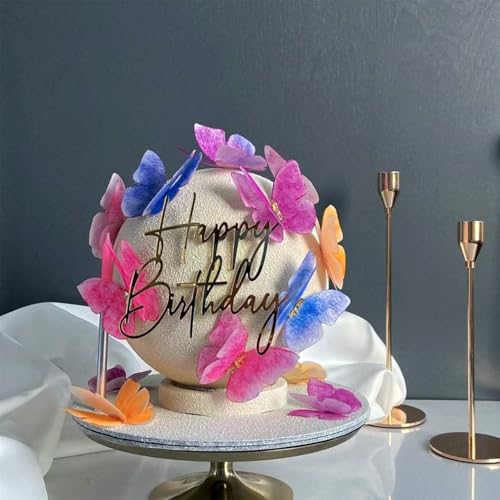 Happy Birthday Cake Topper Golden Acrylic 9 Pack Party Decor
