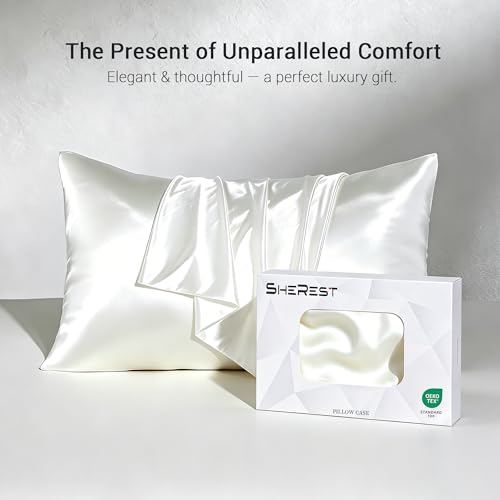 SheRest Cooling Satin Pillowcase King Size - Buttery Soft, Anti-Frizz, Hidden Zipper, White, 20"x36"