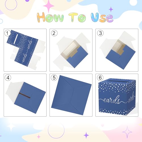 QISOLIY Navy Blue Card Box with Silver Foil Dots 8.7 Inch Gift Holder