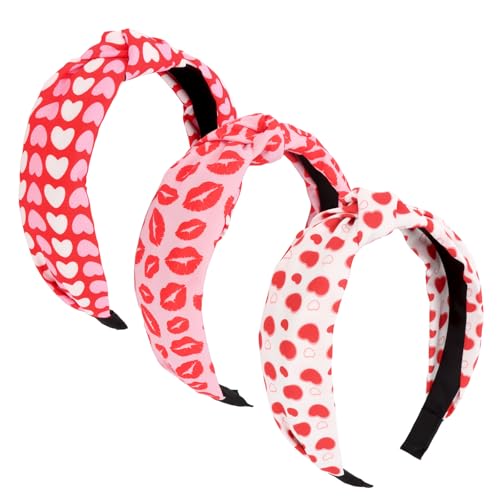 CURASA Valentine's Day Knotted Headbands Set - 3PCS Red Heart Hair Accessories