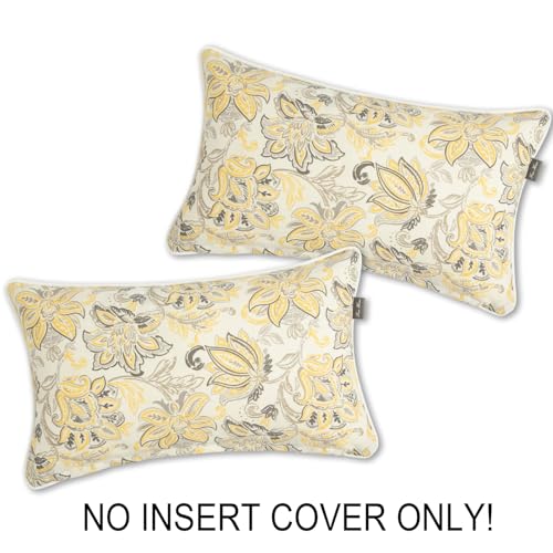 FUNHOME Outdoor Water Resistant Lumbar Pillow Covers 12x20, Set of 2 - Yellow Floral