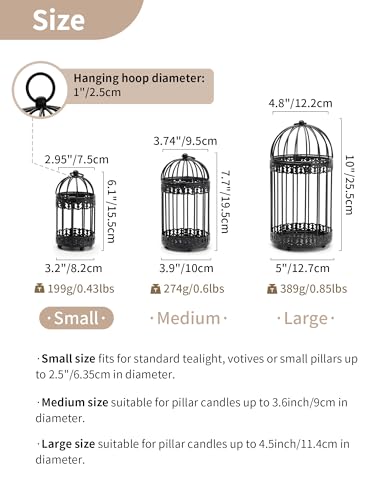 NUPTIO Vintage Bird Cage Candle Holder, 6-Inch Black Metal Lantern (2-Pack)