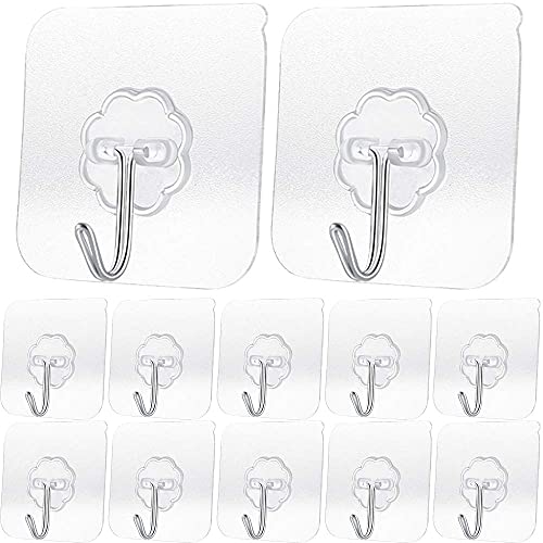 20 Pack Heavy Duty Transparent Adhesive Hooks - Waterproof & Reusable