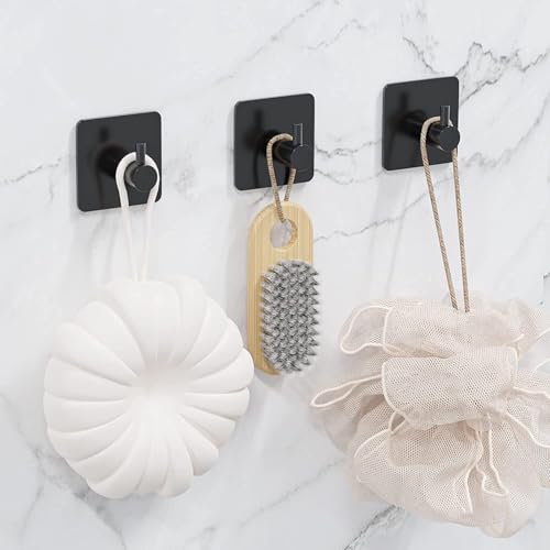 Eowihor Adhesive Hooks - 4 Pack Heavy Duty Black Stainless Steel Wall Hooks