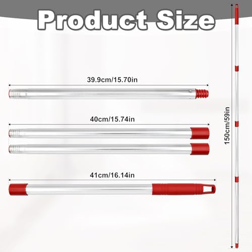 4-Section Stainless Steel Spin Mop Handle Replacement (30 to 58 Inch)