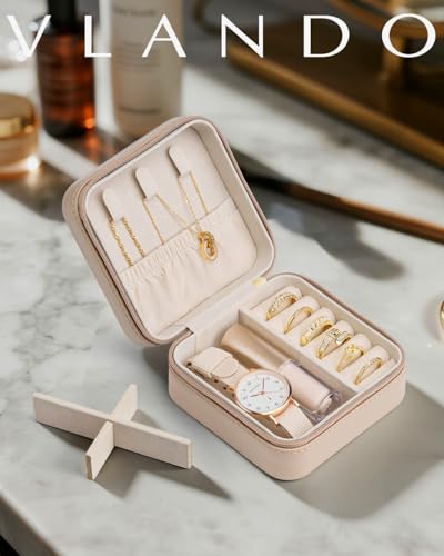 VLANDO Compact Travel Jewelry Case - Waterproof PU Leather Organizer