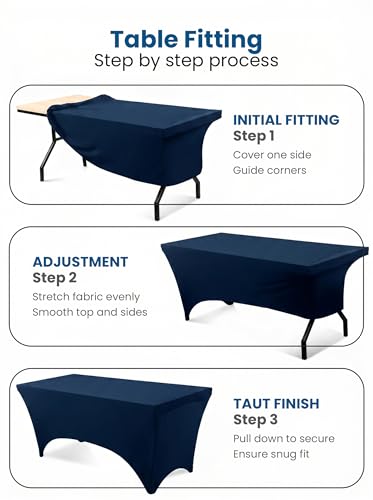 Utopia Kitchen 8ft Spandex Tablecloth, Navy Blue Stretch Cover - 2 Pack