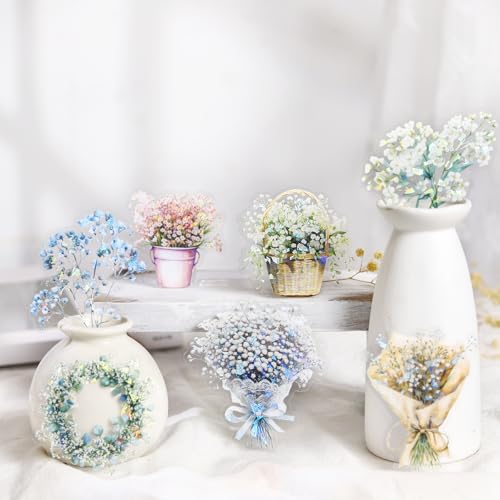 TIAMECH Starry Gypsophila Flower PET Stickers 60 Pcs Waterproof Junk Journal