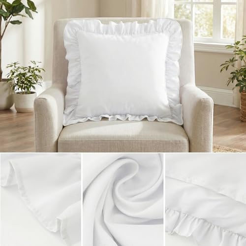 White Ruffle Throw Pillow Covers - Set of 2 Cushion Cases 18x18 inches