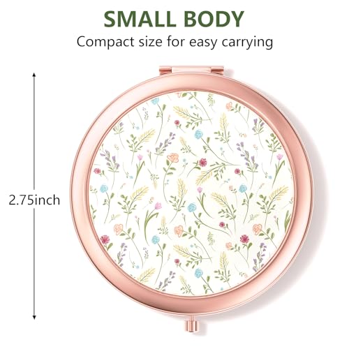 Nipichsha Compact Pocket Makeup Mirror - 2X Magnifying Travel Mirror, 2.75 in Rose Gold Floral