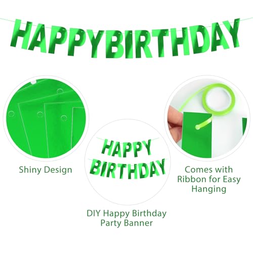Shiny Green Happy Birthday Banner DIY Garland Wall Hanging Sign
