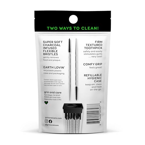 Grin Charcoal Infused Dental Picks 90 Count with Refillable Case