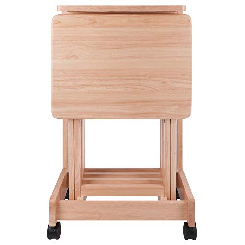 Winsome Brienda Snack Table Set with Mobile Serving Cart, for Living Room, Patio, 32", Natural, Set of 4 Tables