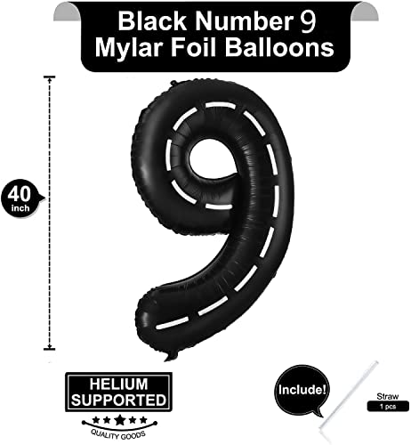 40 Inch Black Number 9 Race Car Balloon for Birthday Parties