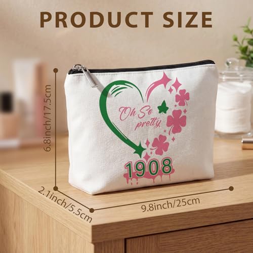 Bogatstvo 1908 Sorority Makeup Bag Pink and Green Travel Toiletry Pouch