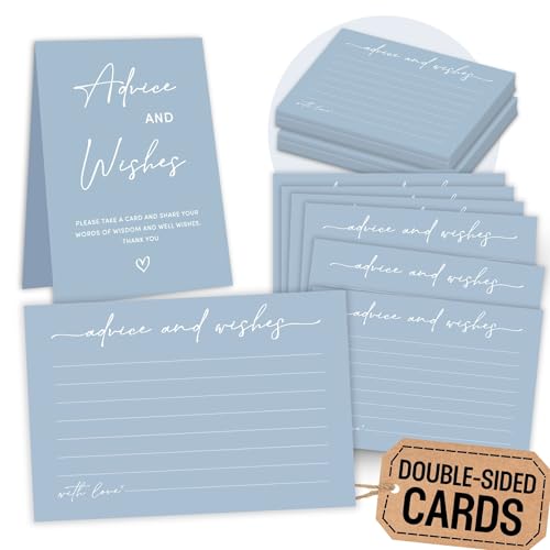 WOODAMORE Blue Advice and Wishes Cards - 50 Pack 4x6 for Wedding & Baby Shower
