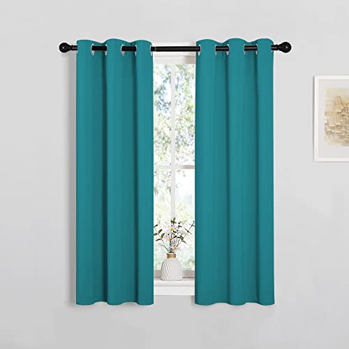 NICETOWN Peacock Teal Blackout Curtains 29" W x 45" L 2 Panels Thermal Insulated Grommet Room Darkening Drapes