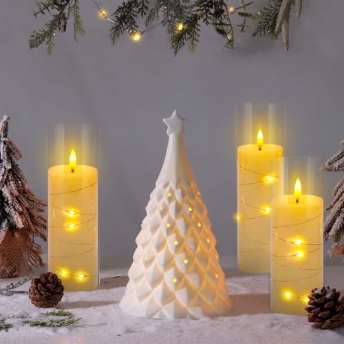 5 Pack Flickering Flameless Candles with Remote 3 Sizes Ivory Halloween Christmas Decor Variation of 5Pcs-Strip Light String