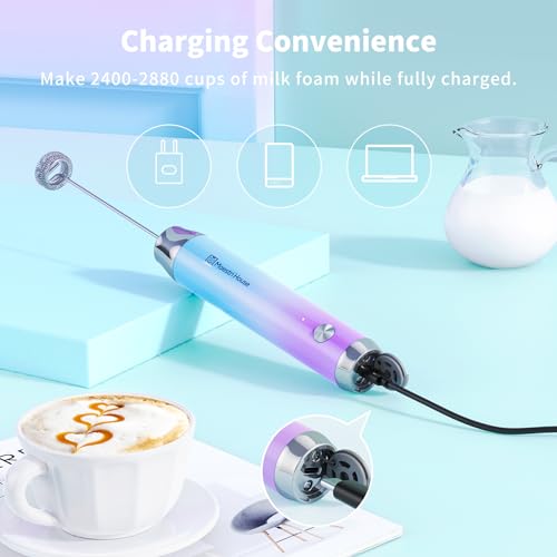 Maestri House Rechargeable Milk Frother with Stand, LunaFro Handheld Electric Foam Maker Waterproof Detachable Stainless Steel Whisk Drink Mixer Foamer for Lattes, Cappuccino