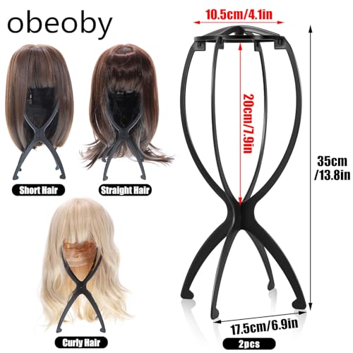 Portable Foldable Wig Stand Holder for Travel - Black 2 Pack