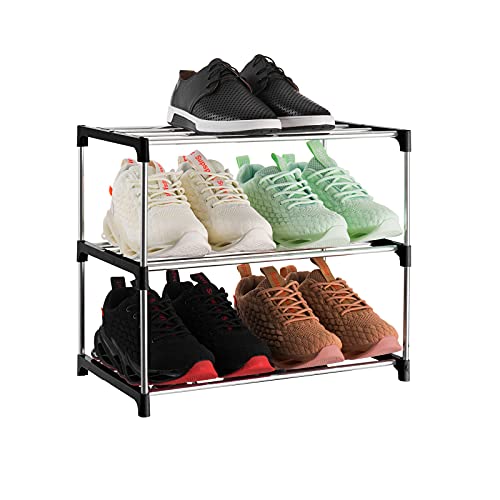 Xerhnan 3-Tier Stackable Shoe Rack - Lightweight Metal Storage Organizer, Black