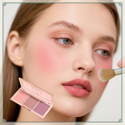 TIKIYOUN 3 Color Blush Palette with Brush Natural Matte Powder Trio