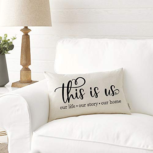 This is Us Farmhouse Pillow Cover 12x20 Inches Rustic Linen Decor Lumbar Cushion