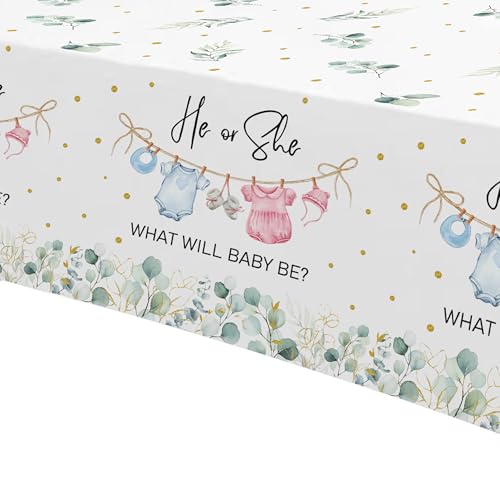 3-Pack Greenery Gender Reveal Tablecloths | 86x55in Disposable Covers