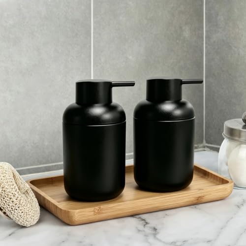 Hebaogugu 2-Pack Soap Dispenser Set, 11 Oz Plastic with Rustproof Pump, Black