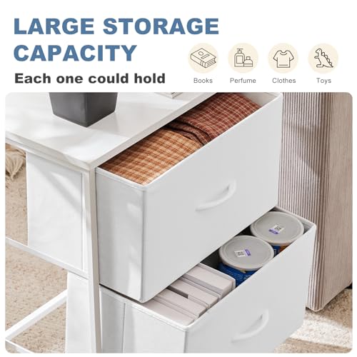 DUMOS Nightstand Small Dresser with 2 Fabric Drawers Side Tables Bedroom End Table Kids Bedside Storage Furniture for 20 inch Tall Night Stand for Closet, Entryway, College Dorm, White