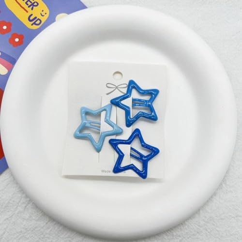 Star Hair Barrettes Set of 3 Blue Alloy Side Hair Clips for Women