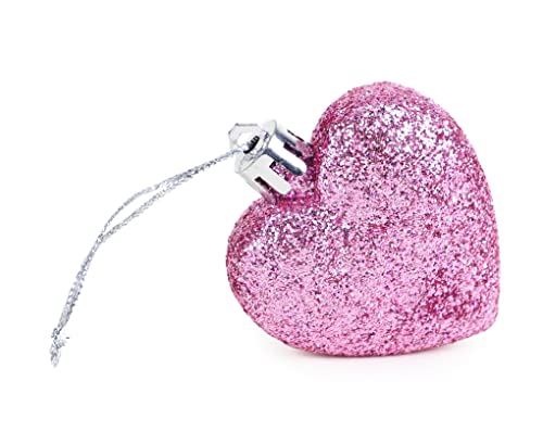 Baby Pink Glitter Heart Christmas Tree Ornaments - 8 Pack