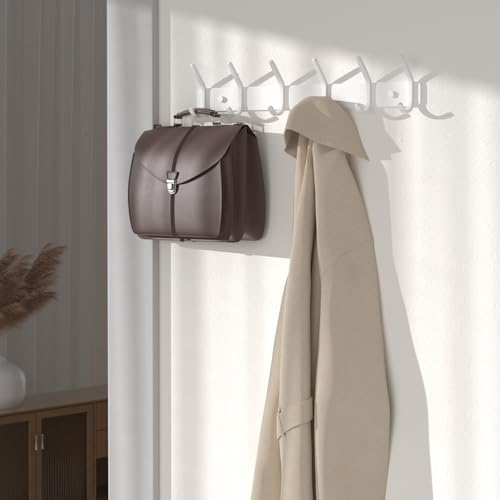 15-Inch Wall Mounted Coat Rack with 6 Hooks, White Metal Entryway Hanger