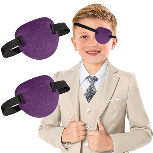 AURAADORN 2 Pcs Adjustable Single Eye Patch for Adults and Kids, Purple 3D Breathable Light-Blocking Lazy Eye Patch