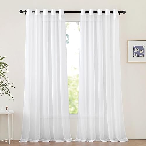NICETOWN White Sheer Grommet Curtains 66"W x 90"L - 2 Panels