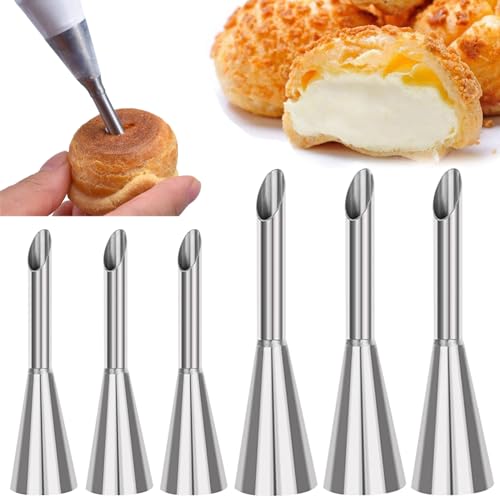 KuuGuu 6-Piece Stainless Steel Cream Puff Piping Nozzle Tip Set