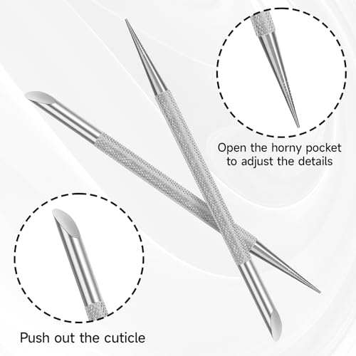 Qianyu Stainless Steel Cuticle Pusher and Nail Cleaner 2Pcs