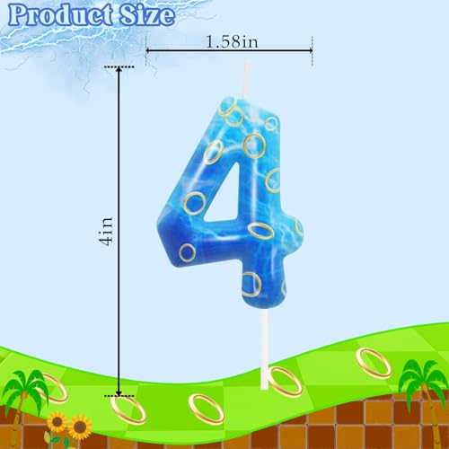 Number 4 Birthday Candle - Blue Hedgehog Theme Cake Topper for Kids
