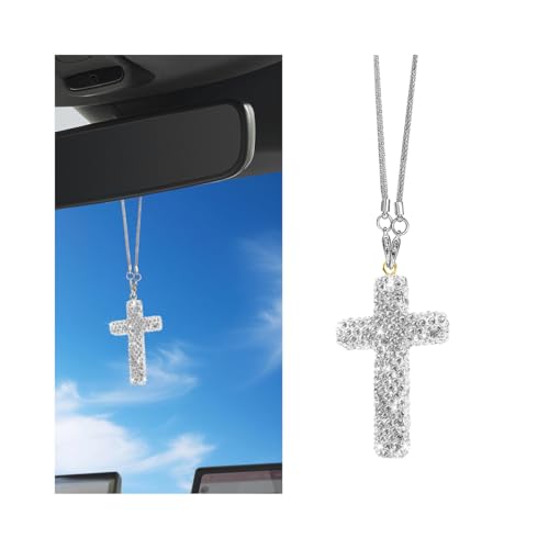 BESULEN Bling Cross Rearview Mirror Pendant - Rhinestone Charm