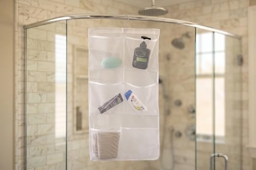 ALYER 6-Pocket Hanging Mesh Shower Caddy - Quick Dry Bath Organizer, White