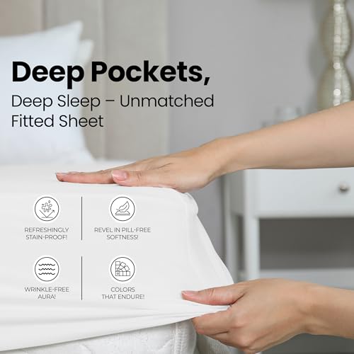 Twin XL Fitted Sheet Set - 2 Pack, 15 Inch Pocket, White