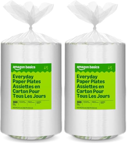 Amazon Basics 8.62 Inch Disposable Paper Plates, 600 Count (Pack of 2)