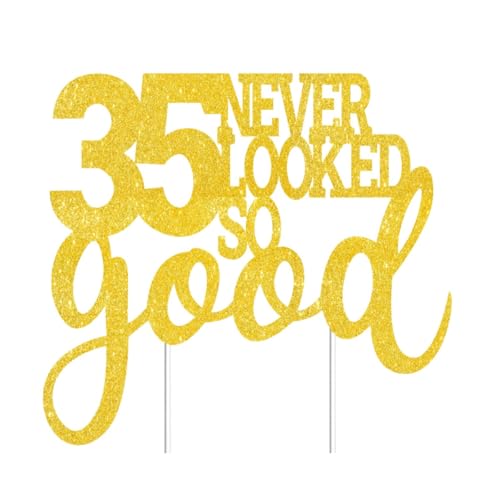 35 Never Looked So Good Gold Glitter Cake Topper for 35th Birthday