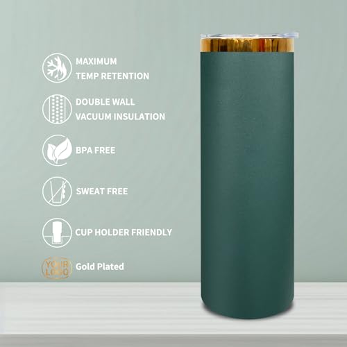 20 oz Skinny Tumbler with Lid and Straw - Green Gold Plated 8 Pack
