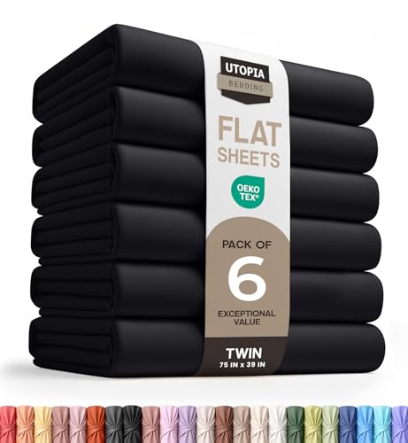 Twin Size Flat Sheet Pack of 6 - Ultra Soft Black Sheets